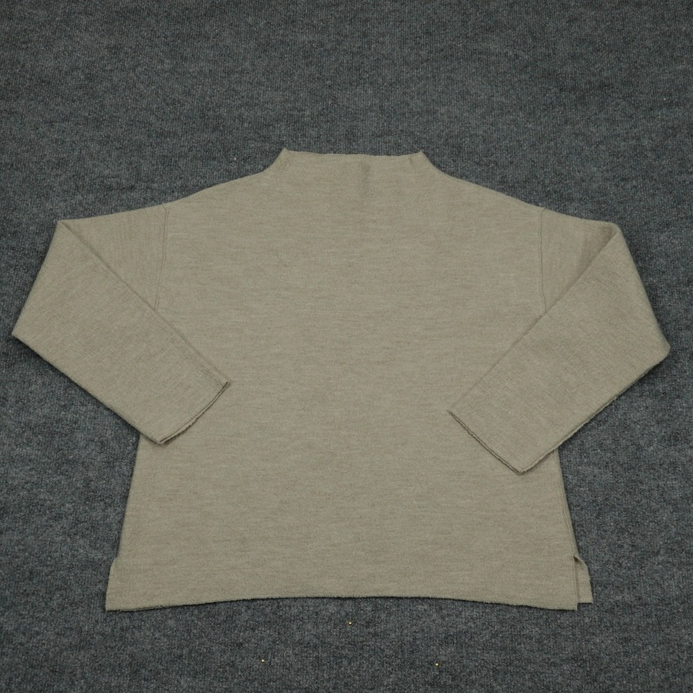 Eileen Fisher Sweater Womens Medium Beige Mock Neck Relaxed Fit Boiled Wool Knit